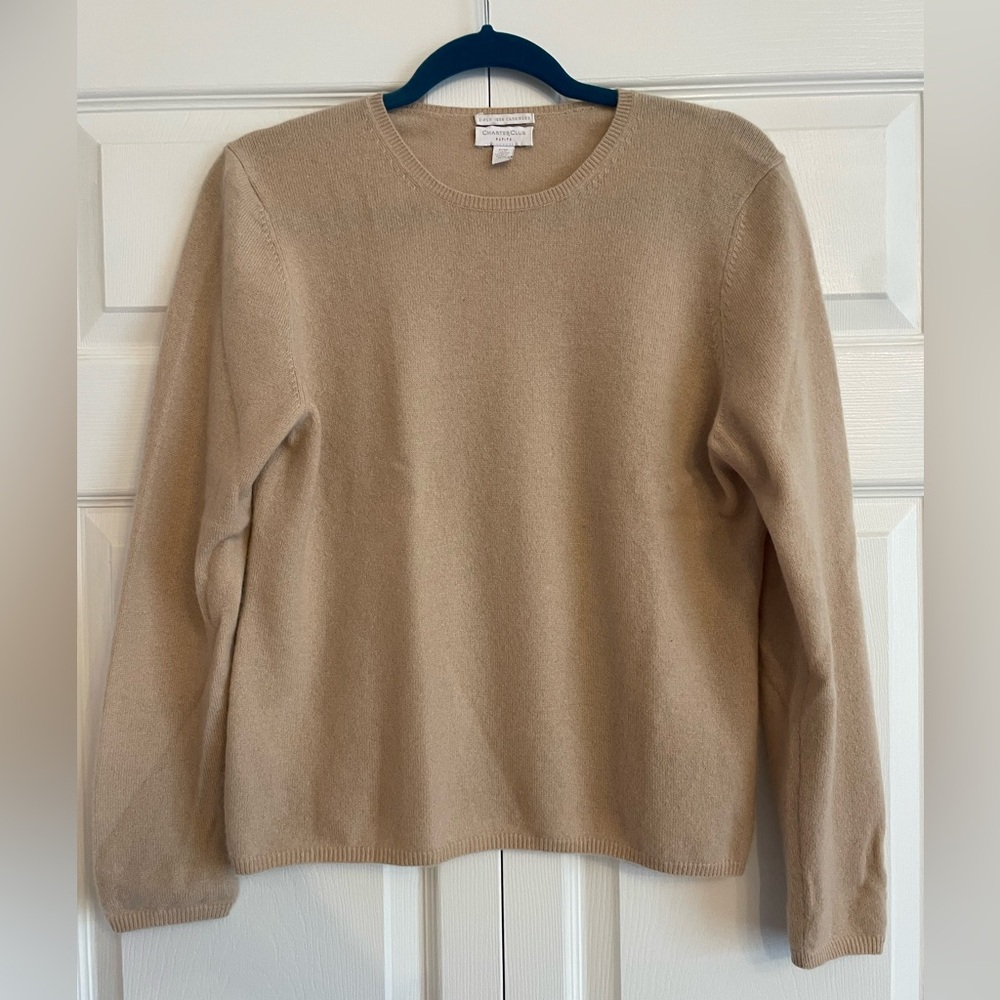 Charter Club 2-ply 100% Cashmere Crewneck Sweater in Camel